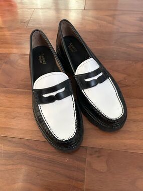 G.H. Bass & Co. Black and White Leather Penny Loafers